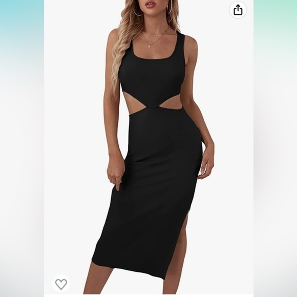 NWT Verdusa Black Cut Out Waist Side Slit Bodycon MIDI Dress
